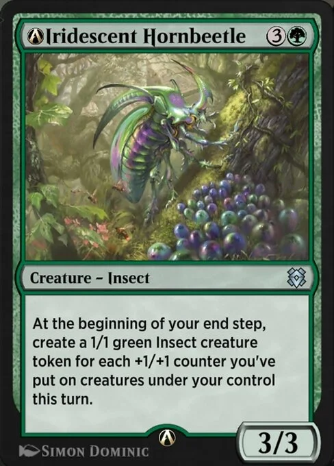 A-Iridescent Hornbeetle, carta Magic di tipo Creature — Insect illustrata da Simon Dominic
