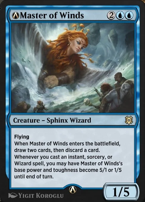 A-Master of Winds, carta Magic di tipo Creature — Sphinx Wizard illustrata da Yigit Koroglu