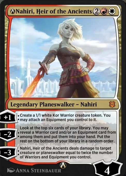 A-Nahiri, Heir of the Ancients, carta Magic di tipo Legendary Planeswalker — Nahiri illustrata da Anna Steinbauer