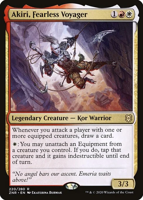 Akiri, Fearless Voyager, carta Magic di tipo Legendary Creature — Kor Warrior illustrata da Ekaterina Burmak