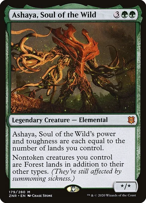Ashaya, Soul of the Wild, carta Magic di tipo Legendary Creature — Elemental illustrata da Chase Stone