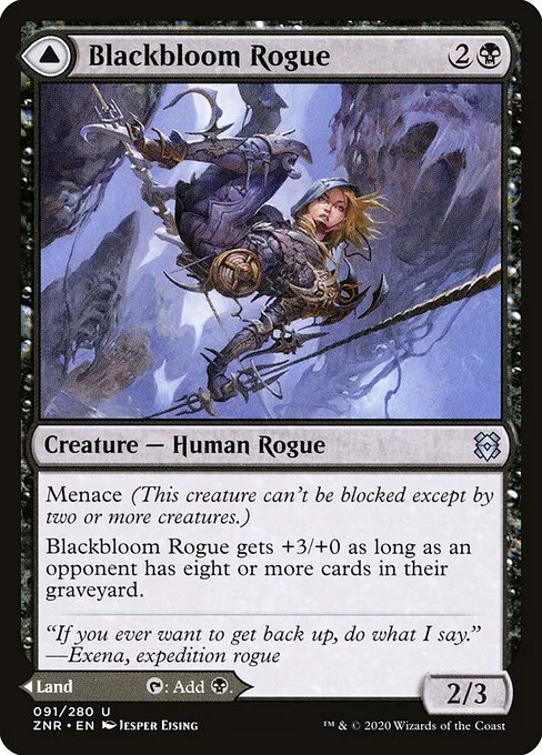 Blackbloom Rogue // Blackbloom Bog, carta Magic di tipo Creature — Human Rogue // Land illustrata da Jesper Ejsing