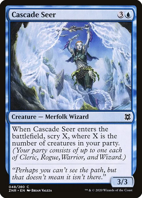 Cascade Seer, carta Magic di tipo Creature — Merfolk Wizard illustrata da Brian Valeza