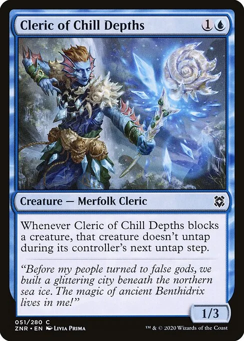 Cleric of Chill Depths, carta Magic di tipo Creature — Merfolk Cleric illustrata da Livia Prima