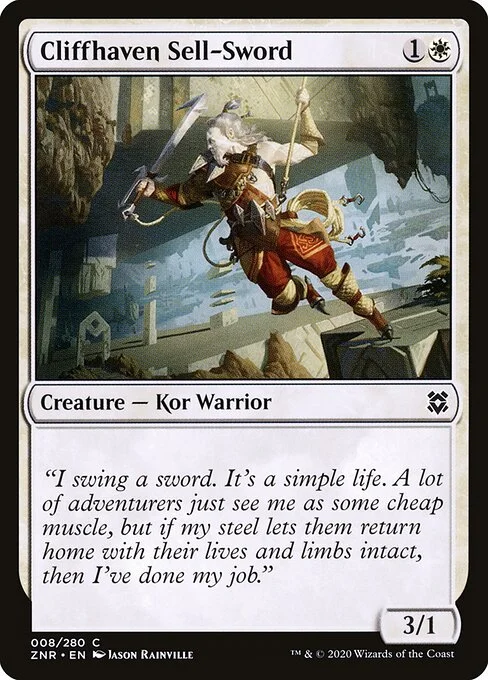 Cliffhaven Sell-Sword, carta Magic di tipo Creature — Kor Warrior illustrata da Jason Rainville