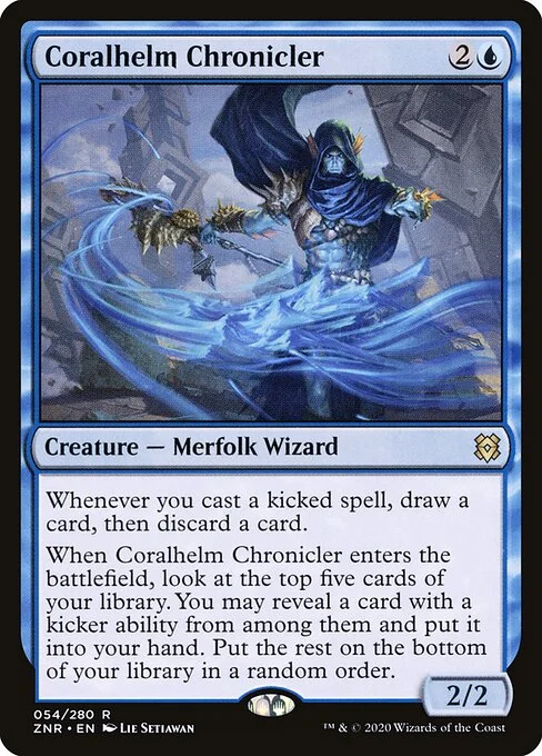 Coralhelm Chronicler, carta Magic di tipo Creature — Merfolk Wizard illustrata da Lie Setiawan