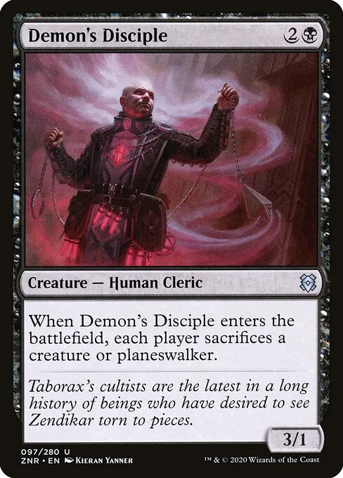 Demon's Disciple, carta Magic di tipo Creature — Human Cleric illustrata da Kieran Yanner