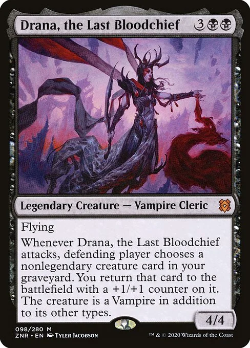 Drana, the Last Bloodchief, carta Magic di tipo Legendary Creature — Vampire Cleric illustrata da Tyler Jacobson