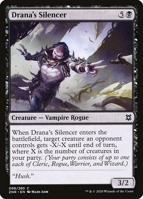 Drana's Silencer, carta Magic di tipo Creature — Vampire Rogue illustrata da Mads Ahm