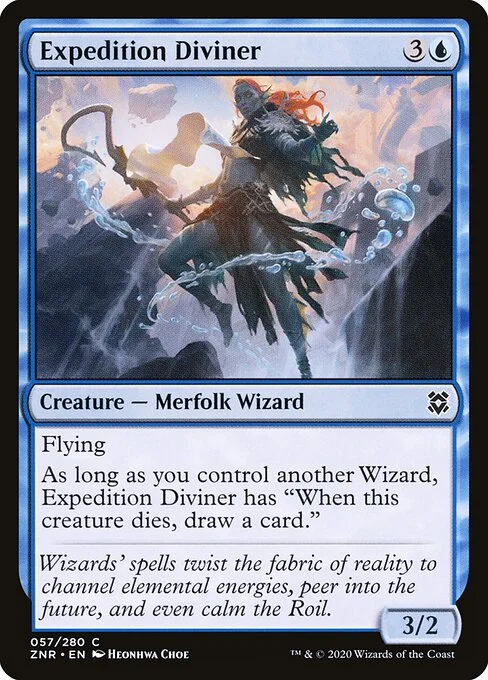 Expedition Diviner, carta Magic di tipo Creature — Merfolk Wizard illustrata da Heonhwa