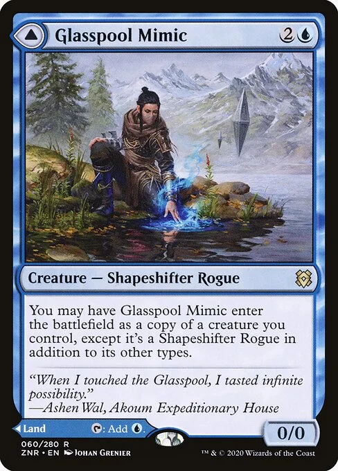Glasspool Mimic // Glasspool Shore, carta Magic di tipo Creature — Shapeshifter Rogue // Land illustrata da Johan Grenier