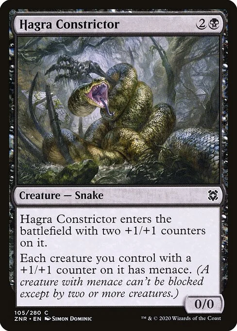Hagra Constrictor, carta Magic di tipo Creature — Snake illustrata da Simon Dominic