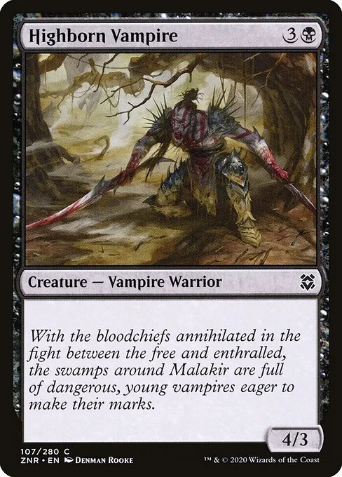 Highborn Vampire, carta Magic di tipo Creature — Vampire Warrior illustrata da Denman Rooke