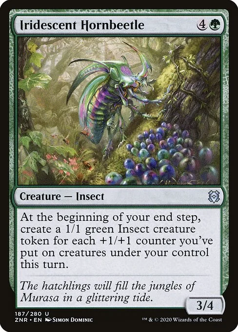 Iridescent Hornbeetle, carta Magic di tipo Creature — Insect illustrata da Simon Dominic