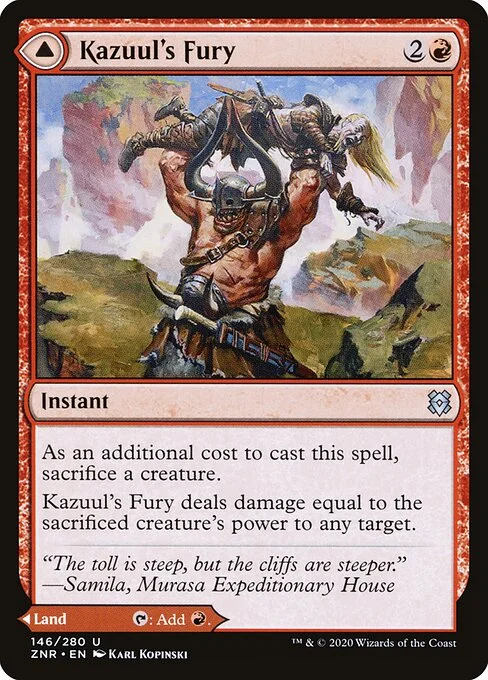 Kazuul's Fury // Kazuul's Cliffs, carta Magic di tipo Instant // Land illustrata da Karl Kopinski