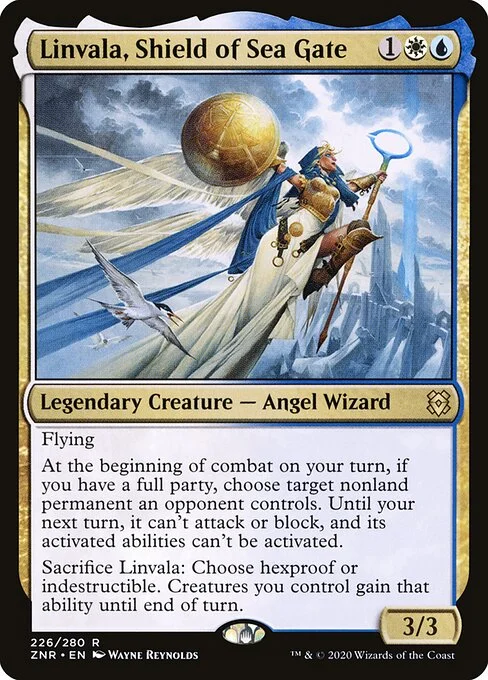 Linvala, Shield of Sea Gate, carta Magic di tipo Legendary Creature — Angel Wizard illustrata da Wayne Reynolds