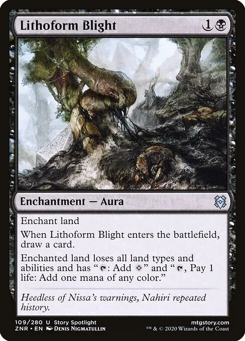 Lithoform Blight, carta Magic di tipo Enchantment — Aura illustrata da Denis Nigmatullin