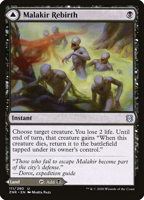 Malakir Rebirth // Malakir Mire, carta Magic di tipo Instant // Land illustrata da Marta Nael
