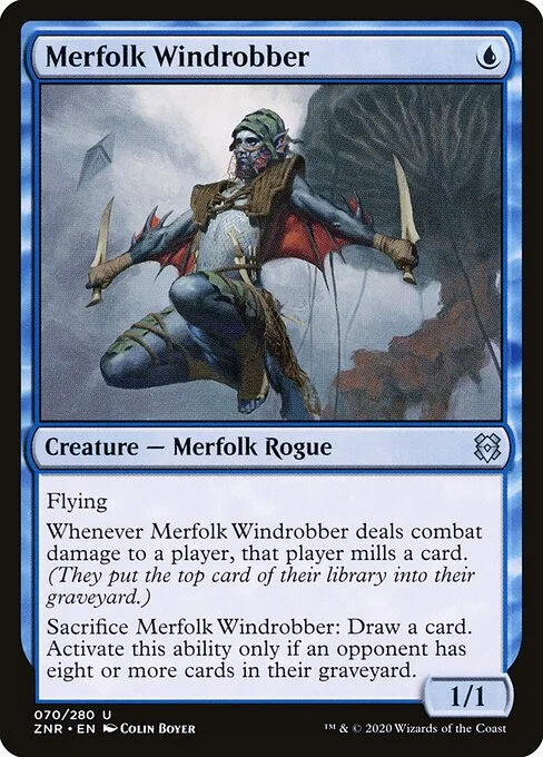 Merfolk Windrobber, carta Magic di tipo Creature — Merfolk Rogue illustrata da Colin Boyer
