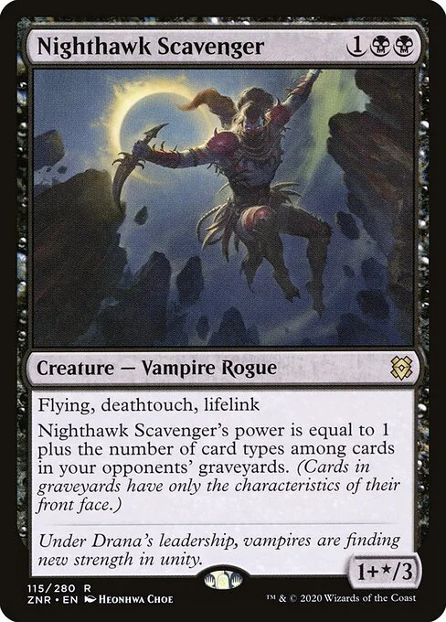 Nighthawk Scavenger, carta Magic di tipo Creature — Vampire Rogue illustrata da Heonhwa