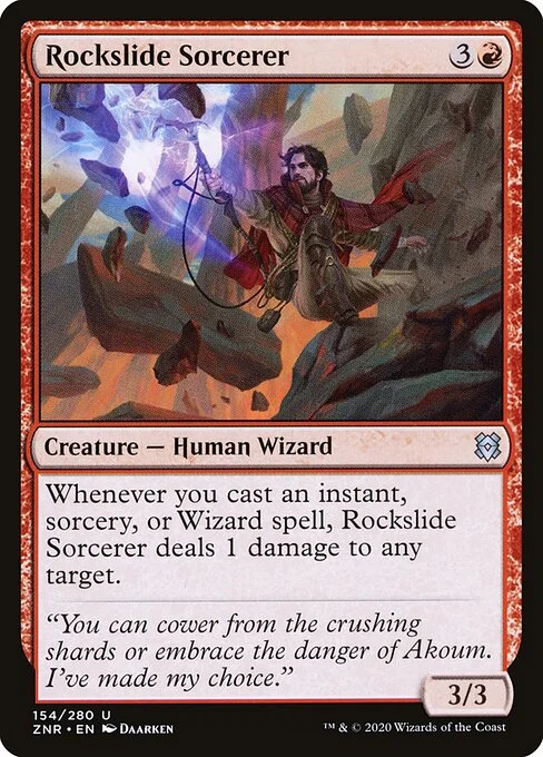 Rockslide Sorcerer, carta Magic di tipo Creature — Human Wizard Sorcerer illustrata da Daarken