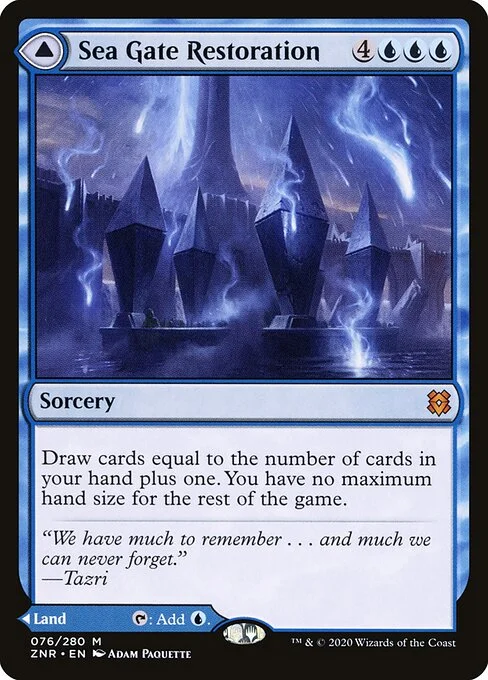 Sea Gate Restoration // Sea Gate, Reborn, carta Magic di tipo Sorcery // Land illustrata da Adam Paquette