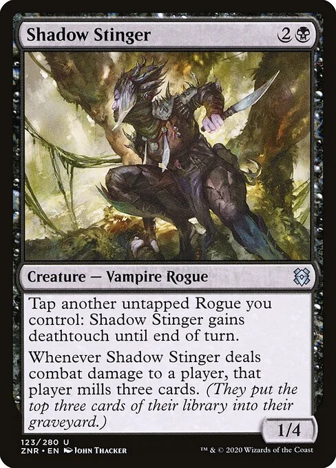 Shadow Stinger, carta Magic di tipo Creature — Vampire Rogue illustrata da John Thacker