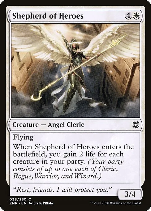 Shepherd of Heroes, carta Magic di tipo Creature — Angel Cleric illustrata da Livia Prima