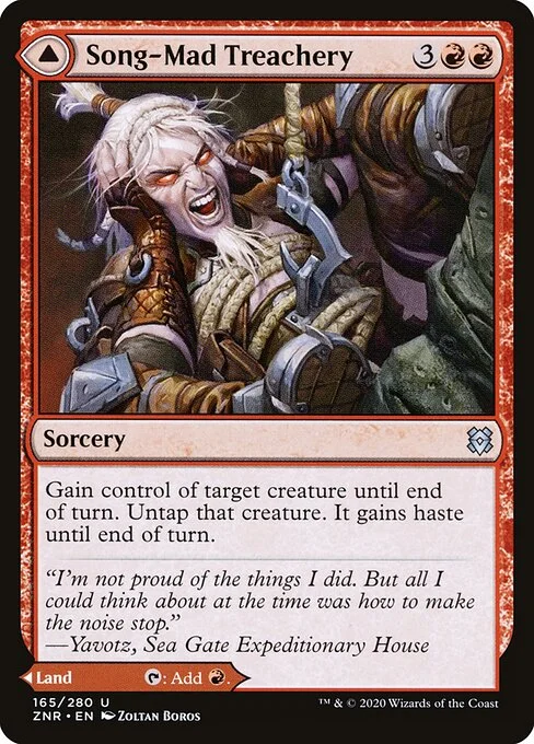 Song-Mad Treachery // Song-Mad Ruins, carta Magic di tipo Sorcery // Land illustrata da Zoltan Boros