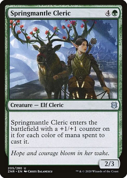 Springmantle Cleric, carta Magic di tipo Creature — Elf Cleric illustrata da Cristi Balanescu