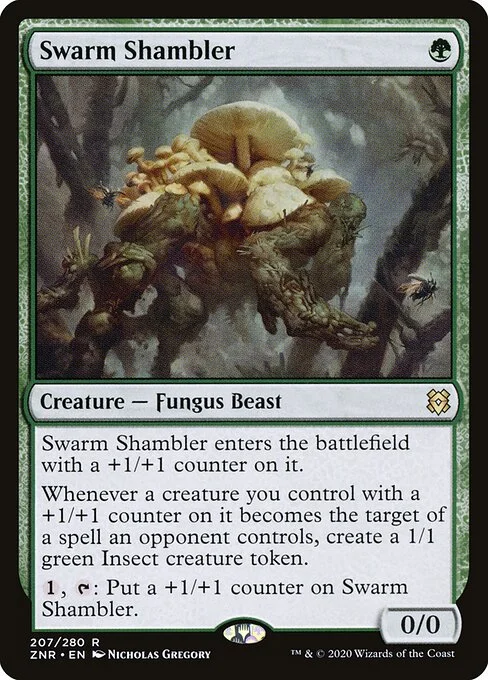 Swarm Shambler, carta Magic di tipo Creature — Fungus Beast illustrata da Nicholas Gregory
