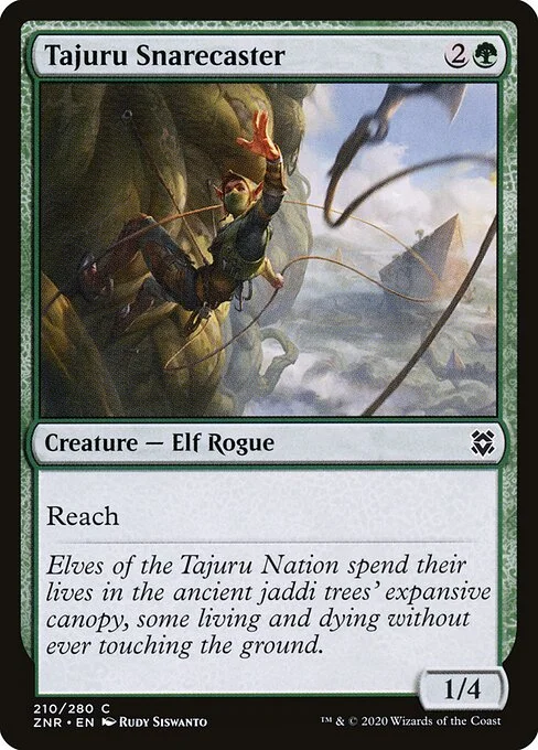 Tajuru Snarecaster, carta Magic di tipo Creature — Elf Rogue illustrata da Rudy Siswanto