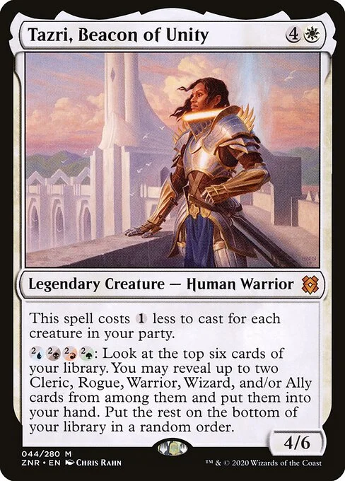 Tazri, Beacon of Unity, carta Magic di tipo Legendary Creature — Human Warrior illustrata da Chris Rahn