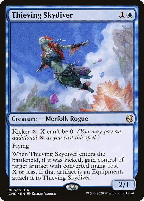 Thieving Skydiver, carta Magic di tipo Creature — Merfolk Rogue illustrata da Kieran Yanner