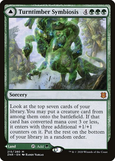 Turntimber Symbiosis // Turntimber, Serpentine Wood, carta Magic di tipo Sorcery // Land illustrata da Randy Vargas